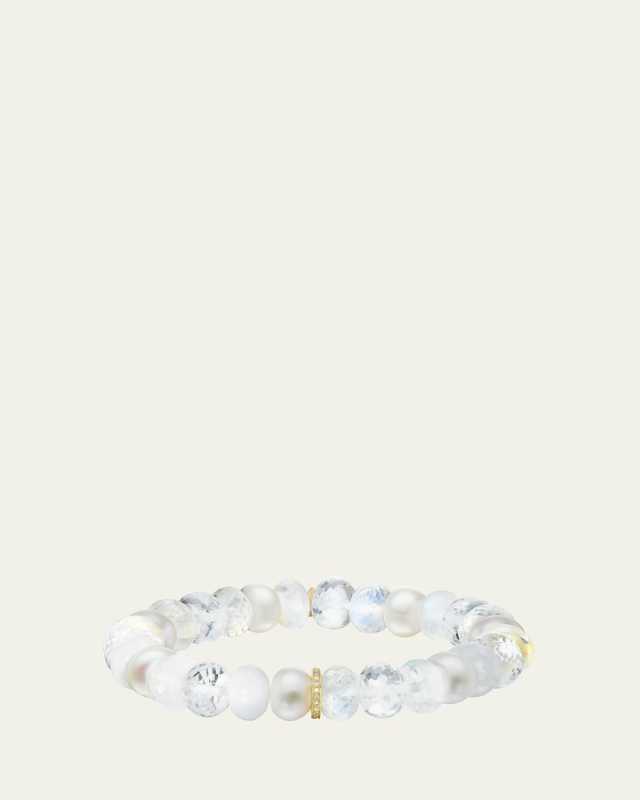 14K White Mix 10mm Bead Bracelet with Pave Diamond Rondelle